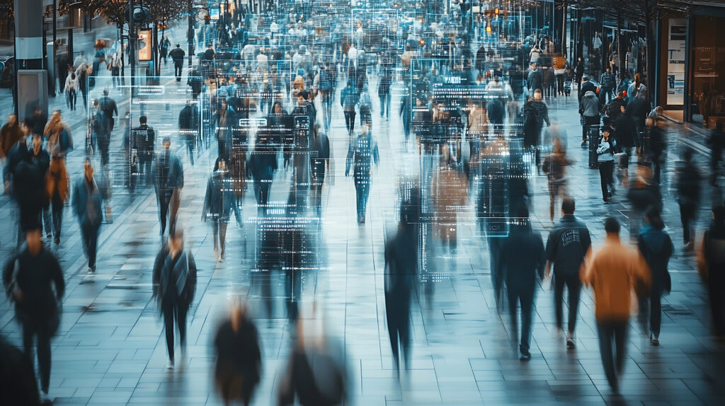 Consumers on the street being tracked by AI technology