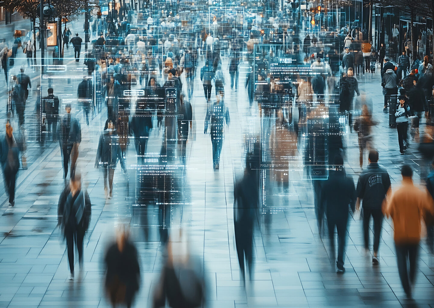 Consumers on the street being tracked by AI technology