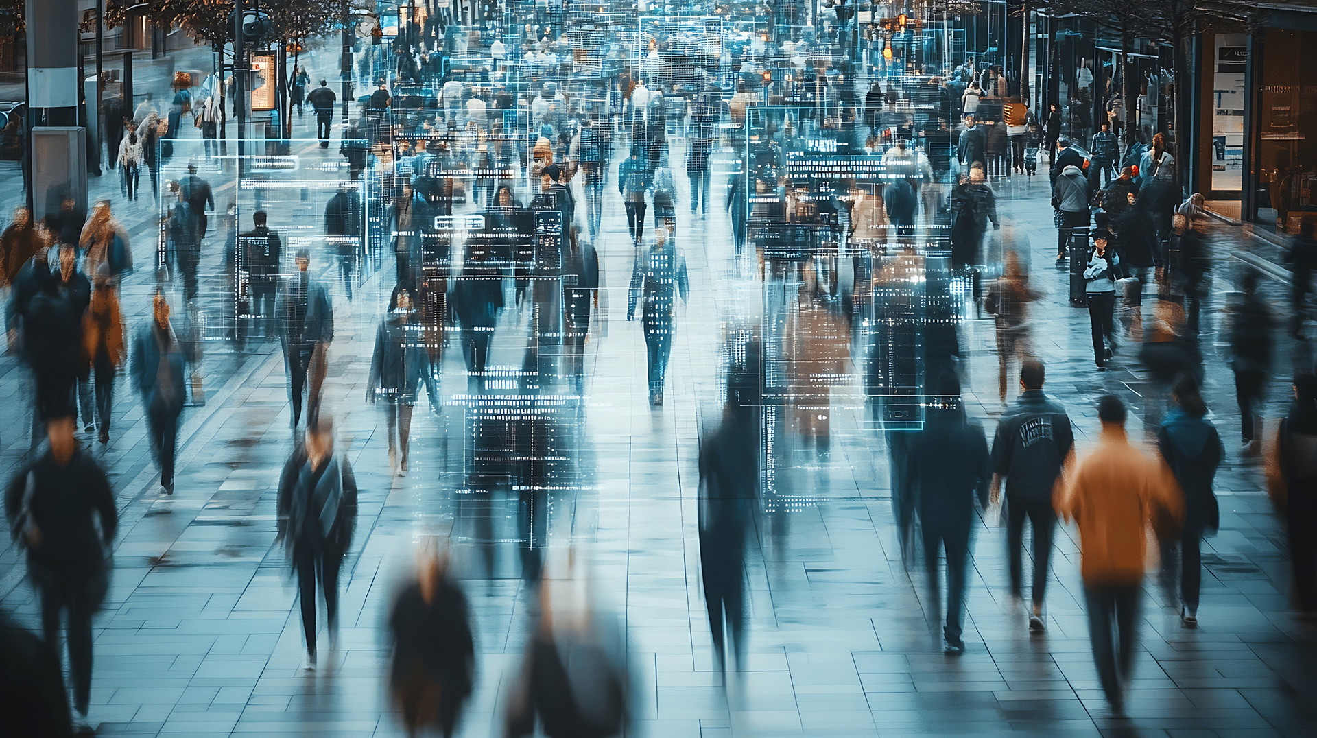Consumers on the street being tracked by AI technology
